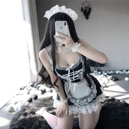 Erotic Maid Costume Cosplay Lace Mini Skirt Black Maid Dress Sexy Costumes Erotic Costumes Maid Outfit Schoolgirl Uniform Anime