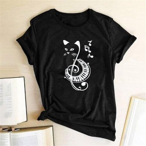 Black Cat Printed Music Funny Kawaii T Shirt Women Harajuku Short Sleeve Women Summer Graphic Tee Shirt Tops Women 2020 T Shirt