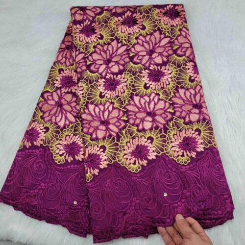 Hot Sale African Cotton Lace Fabric With Stones Embroidery Nigerian Swiss Voile Lace In Switzerland 5Yards Clothing Material HLS