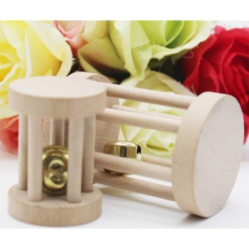 Hamster Toy Natural Wooden Molar Toy With Small Bell Parrot Squirrel Guinea Pigs Chinchilla Sport Play Small Pets Accessories