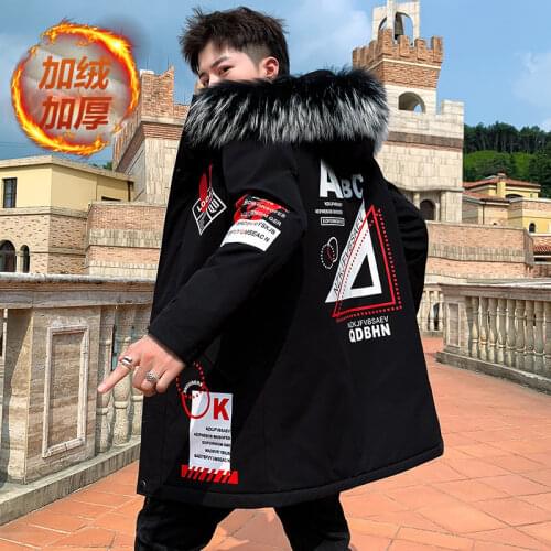 Cashmere thickened jacket mens cotton padded jacket new Korean fashion tooling ins trendy medium length windbreaker