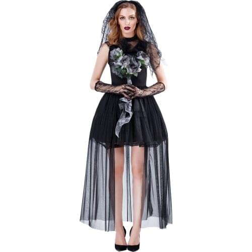 Halloween Costumes for Women Cosplay Witch Costume Dark Black Devil Crow Ghost Bridal Bride Outfit Set Ladies Party Clothes Girl