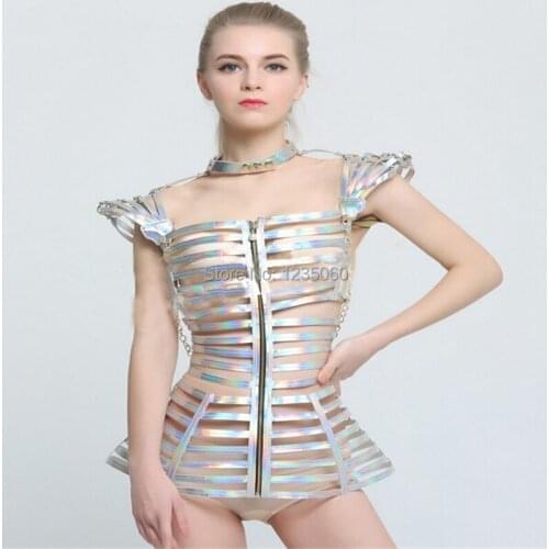 Ballroom dance silver mirror costumes Slim Clothes stage show wears women sexy dresses dj disco outfit performance party bar bra