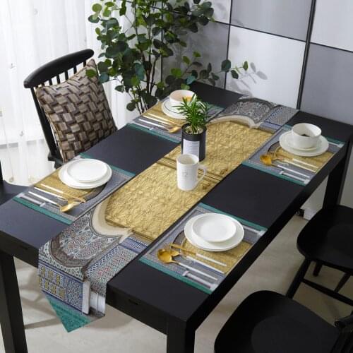 Golden Gate Metal Retro Wall Table Runner Placemats Set for Home Kitchen Dining Table Wedding Party Holiday Dinner Decoration