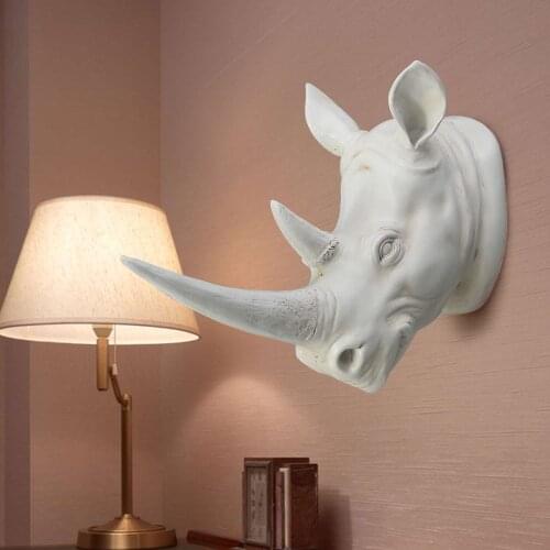[MGT]KiWarm Resin Exotic Rhinoceros Head Ornament White Animal s s for Home Hotel Wall Hanging Art Decoration Giftroom Art