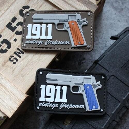 Mini M1911 Gun PVC Patch Tactical Firepower Shark Missile Say When 3D Rubber Badges For Clothing Backpack Military Armband