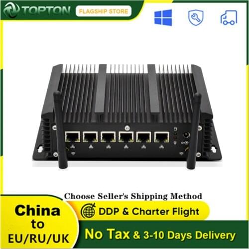 Topton Fanless 6 Lans Industrial Mini PC Intel Core i5 7267U i3 7167U Firewall PC Pfsense Router 4*USB3.0 2*RS232 HDMI 4G/3GWiFi