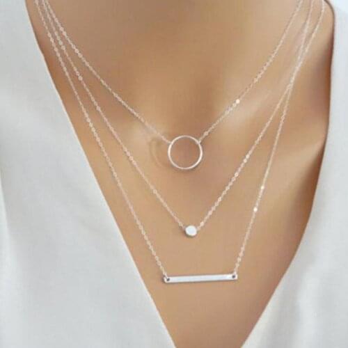 Delicate Layered Necklaces For Women Multi Layering Chain Bar Necklace Disc Pendant Charm Statement Necklace Body Colar Bijoux