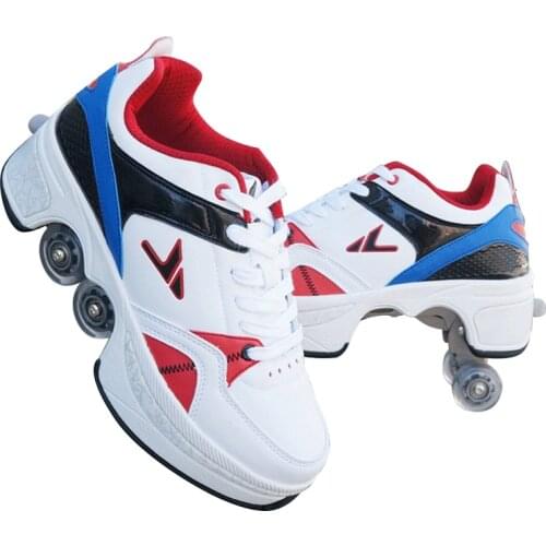 Hot Shoes Casual Sneakers Walk+Skates Deform Wheel Skates for Adult Men Women Unisex Couple Childred Runaway Skates Four-wheeled