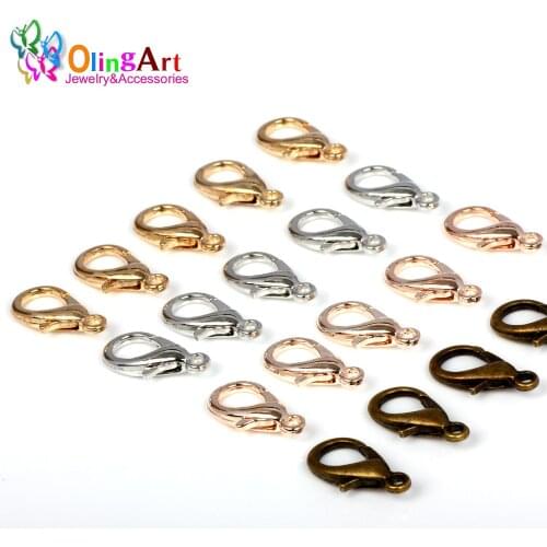 OlingArt 14mm 36pcs/lot Alloy Lobster Clasps Hooks 4 color mixing Bronze/Gold-color/Silver-color for diy Jewelry making Findings