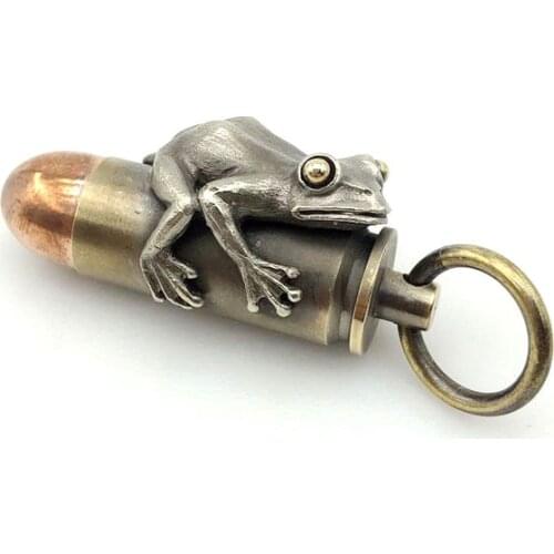 Outdoors Emergency Survival EDC White Brass Frog Copper Bullet Shape Bottle Pill Box Waterproof Capsule Seal Portable Keychain