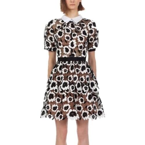 ZAWFL Runway 2021 Summer New Self Portrait Dress Womens Floral Lace Dress Elegant Short Sleeve Ladies Party Dresses Robe Femme