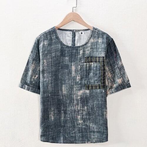 2021 Summer new style tie-dye casual pure linen t shirt men brand fashion breathable t-shirt for men tops clothing camiseta