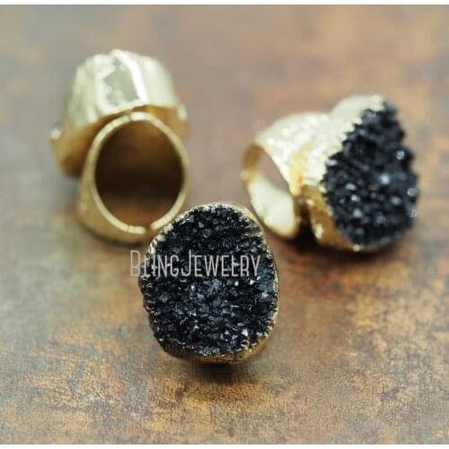R15052202 Black Druzy Ring Raw Druzy Cluster Ring Gold Electroplated Druzy Ring