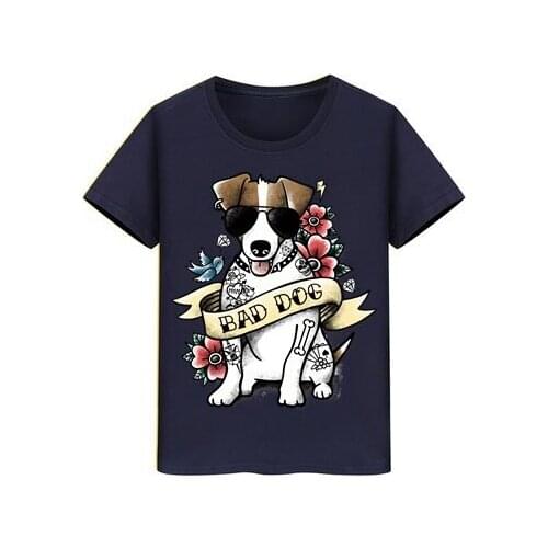 Boy Girl Blouse T-Shirts Terrier Badass Tattoo Tees Russell Charming Floral Kids Teeshirts Children TShirt Bad Dog Cotton Clothe