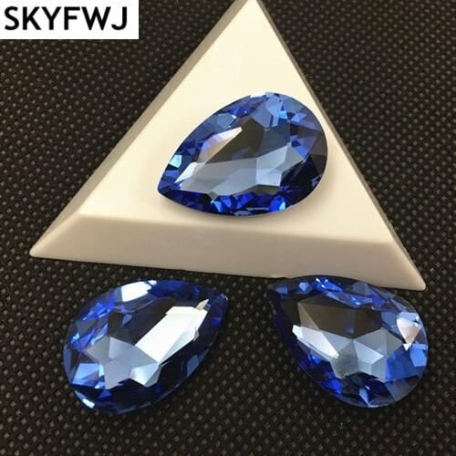 Lt sapphire Color TEARDROP Glass Crystal POINTED BACK Rhinestones 4x6,7x10,10x14,13x18,18x25,20x30,30x40mm Dress Drop stone