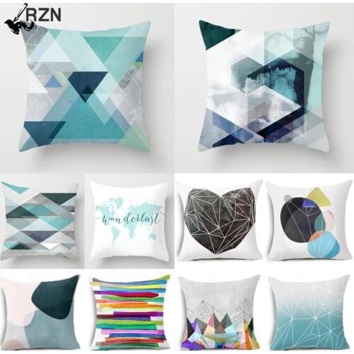 Blue Geometric Pillow Case 45*45CM Cushion Cover Polyester Cushions for Sofa/Car Throw Pillow Covers Home Decor Throw Pillows