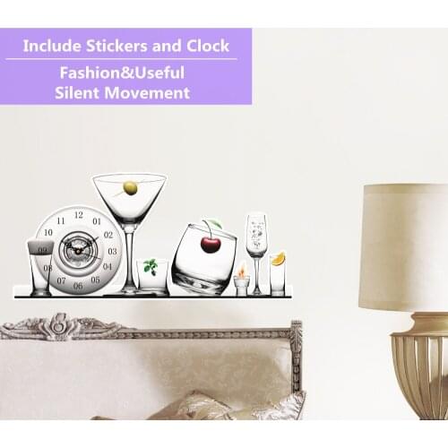 Glass Globet Novelty Wall Clock 3D DIY Decor Sticker For Livingroom Bedroom Acrylic Disk Mute Movement Fancy Self Adhesive Watch