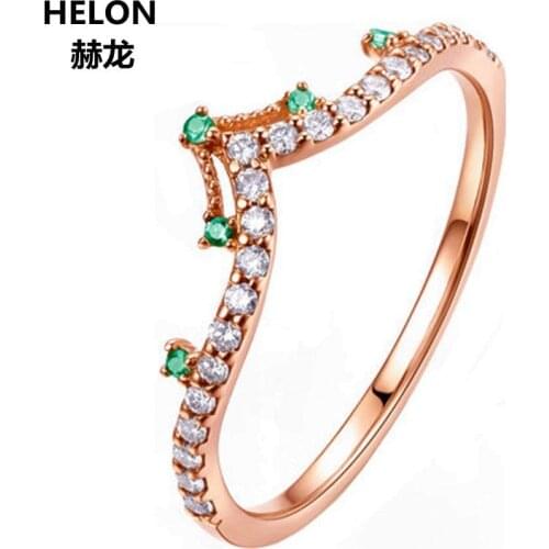 Solid 14K Yellow Gold Natural Green Tsavorite Gemstone 0.03ct Engagement Ring Real Diamond 0.15ct Fine Jewelry for Women Gift