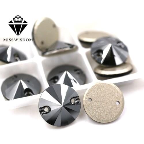 High quality flatback glass sew on rhinestones double hole Round shape Metal black crystal rhinestone diy clothing accessories
