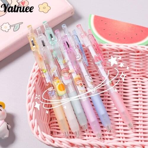 Yatniee 6pcs/pack Cute Cartoon Gel Pen Student Press Pen Office signature Pens 0.5mm Stationery Gift