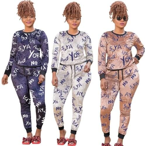 XL-5XL Plus Size Velvet Two Piece Sets Women African Dashiki Tops Pants Matching Sets Letter Print Tracksuit Africa Women Sets