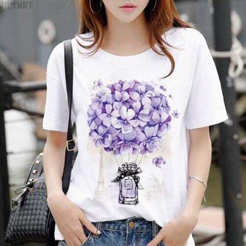 Women 2020 Summer Short Sleeve Floral Flower Fashion Lady T-shirts Tops T Shirt Ladies Womens Perfume Graphic Female Tee T-Shirt