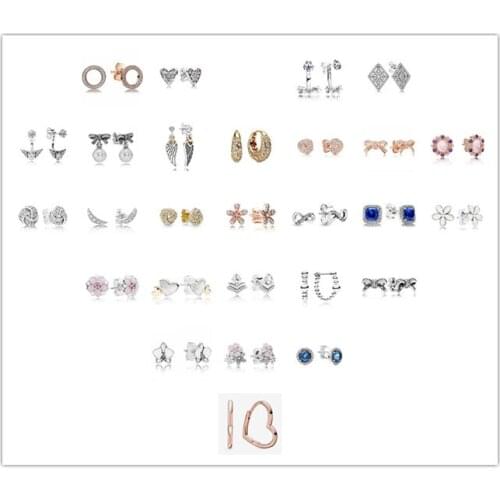 925 Sterling Silver Pandora Earring Rose Gold Asymmetric Hearts Of Love Earrings For Women Wedding Jewelry