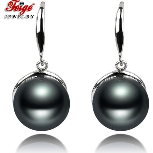 925 Sterling Silver Vintage Black Freshwater Pearls Drop Earrings for Woman Party Gifts Pearl Jewelry Wholesale FEIGE