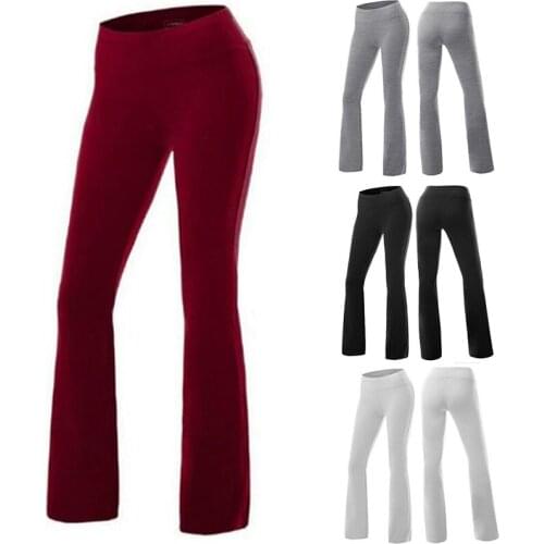 Women Loose Cozy Solid Pants Tummy Control Workout Trousers High Waiste Stretch Pant Flare Trousers Bootleg Pants