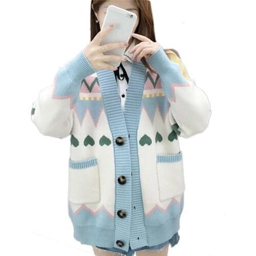 New Spring Autumn Print Womens Sweater Coats Jackets Loose Plus Size Lady Trendy Cardigans Long Sleeve Female Knitted Outerwear
