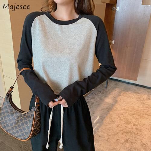 T-shirts Women Patchwork Crop Top Spring College Ulzzang Leisure Classic Trendy Ladies Baggy All-match Soft Retro Y2K Popular