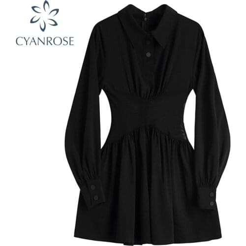 Elegant French Midi Dress Women 2021 Autumn New Slim-Waist Long Sleeve Vintage Black Y2k Female Casual Evening Party Dresses