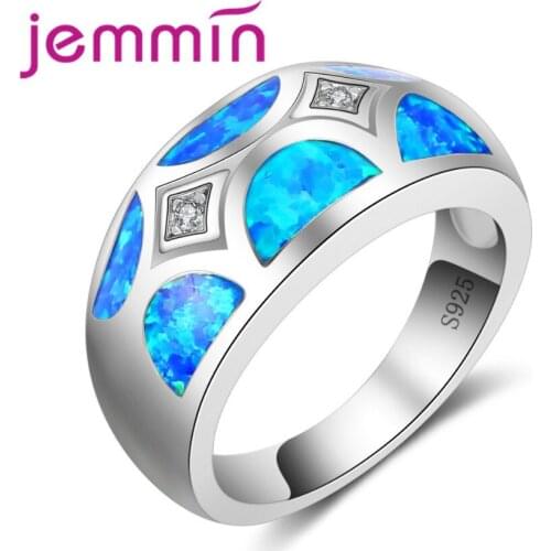 Geometric Design 925 Sterling Silver Blue Fire Opal Rings For Women Fashion Jewelry Elegant Wedding Rings