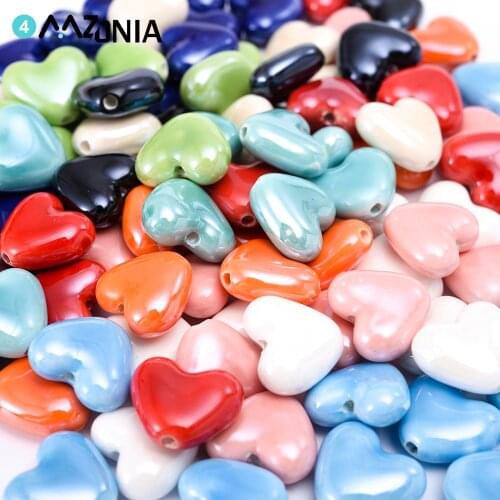 10/20/30pcs 12mm Heart Shape Glazed Pure Color Ceramic Beads Loose Beads For Jewelry making Diy Bracelet Necklace Accessories