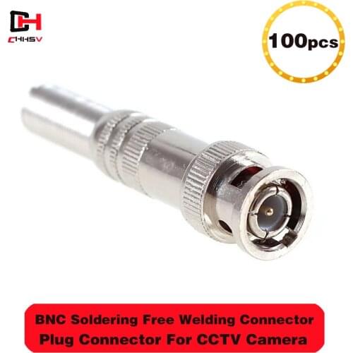 100pcs/lot BNC Male Connector for RG-59 Coaxical Cable, Brass End, Crimp, Cable Screwing, CCTV Camera BNC connector