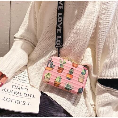 2020 new personality one shoulder clutch mini square box bag cartoon cute messenger bags wide shoulder strap female handbag