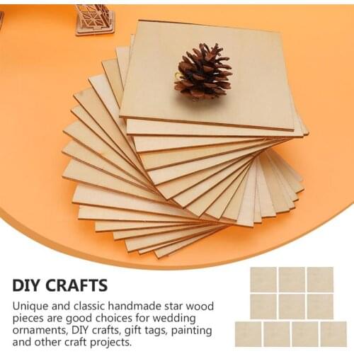 50pcs Unfinished Wood Pieces Blank Cutout Pieces Square Slices DIY Wooden Craft DIY Handmade Chips