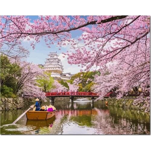 Diamond painting full drill square round Cherry Blossom River Flower diamond embroidery diy mosaic diamond art