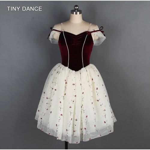 Off Shoulder Burgundy Velvet Bodice with Romantic Ballet Tutu Bandage Dress Ballerina Tutus for Adult Performance Costume 20048
