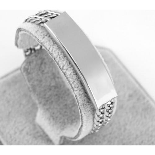 Mens 10mm blank for your personalized print tube double line cuban cable bracelet silver color bracelet Stainless steel bracelet