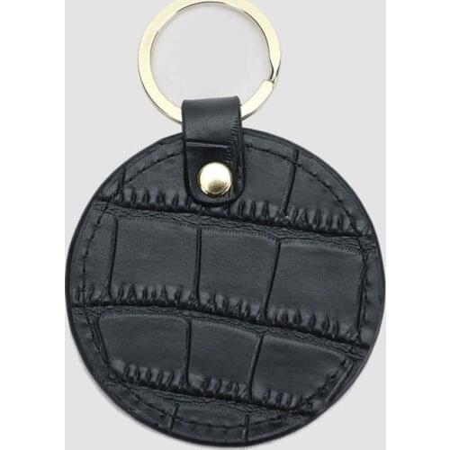 Free monogrammed customed initials letters embossed crocodile leather unisex round shape keychain car key ring key wallet