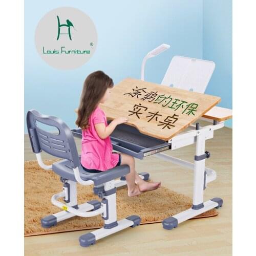 Louis Fashion Children Tables and chairs Household Solid Wood Pupils'Writing Set Simple and Liftable Desk Small Huxing
