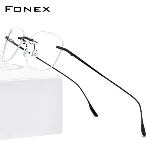 FONEX Titanium Alloy Glasses Men 2020 New Women Rimless Prescription Square Eyeglasses Myopia Optical Frame Korean Eyewear 8107