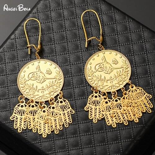Islamic Muslim Ancient Coins Golden Ladies Tassel Earrings Arab Currency Symbol Middle East Luxury Jewelry Party Gift Wholesale