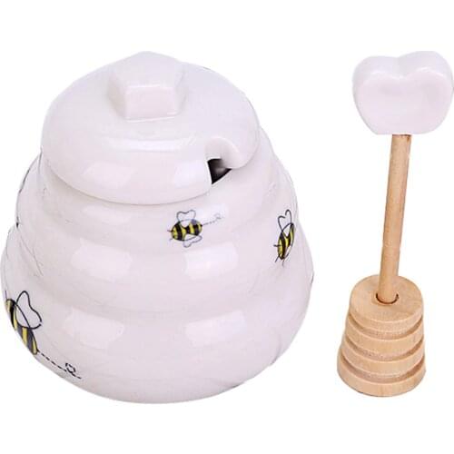 Mini Ceramic Honey Pot Jar With Dipper Giftable Beehive Honey Jar Supplies Storage Tank Tea And Coffee Accessory Kitchen heathly