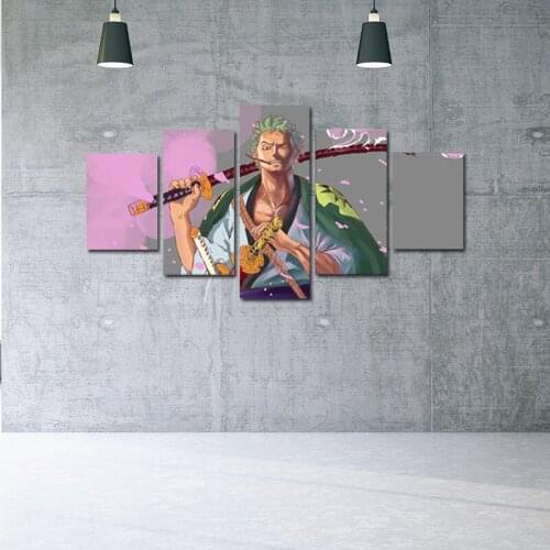 Classic Anime 5 Piece Poster One Piece Zoro Canvas Painting Mural Wall Picture Living Room Bedroom Home Cuadros Decoration