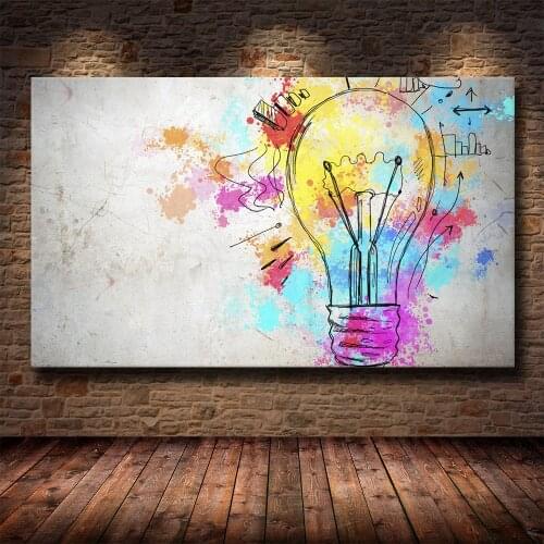 Idea Creative Light Bulb Graffiti Art HD Print Canvas Painting Living Room Bedroom Office Decoration Painting