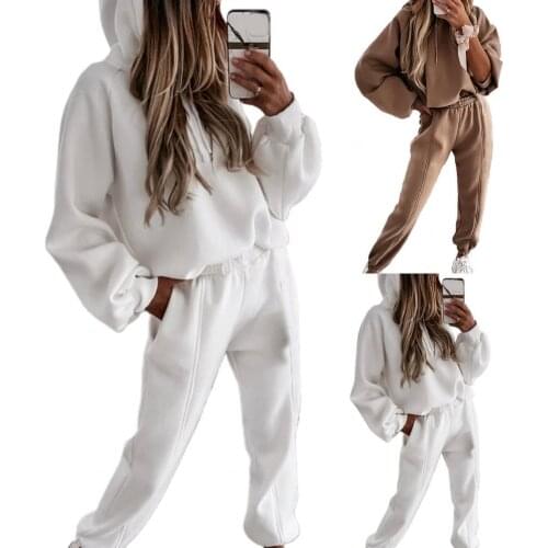 Summer Fashion Women Casual Solid Color Outfit Ankle Banded Two Piece Hooded Sweatshirt Pockets Pants Set Streetwear Daily