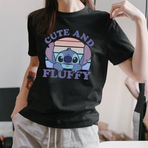 Summer Fashion Shirt Disneys Lilo & Stitch Graphic T Shirt Women Tops Base Black Tees Kawaii Funny Girls Tshirt Female Clothing